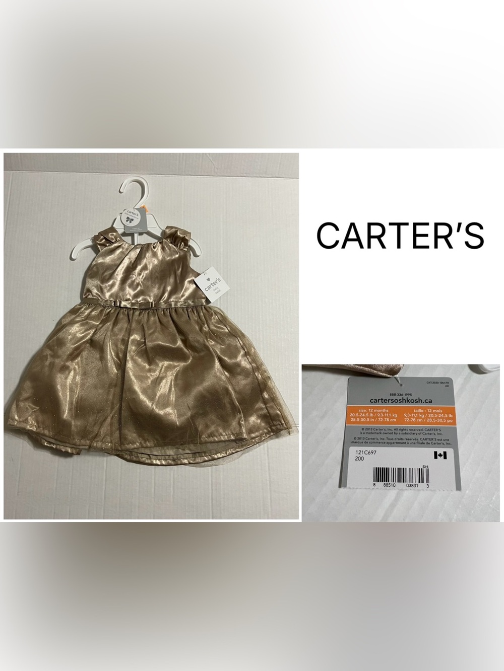 CARTER’S - 12M - NWT - INFANT GIRLS GOLD SPARKLE DRESS
